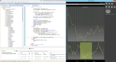 TeeChart for Java's Android Library may be run from Android Studio or Eclipse (while it continued to be supported). This example shows a Chart scroller.